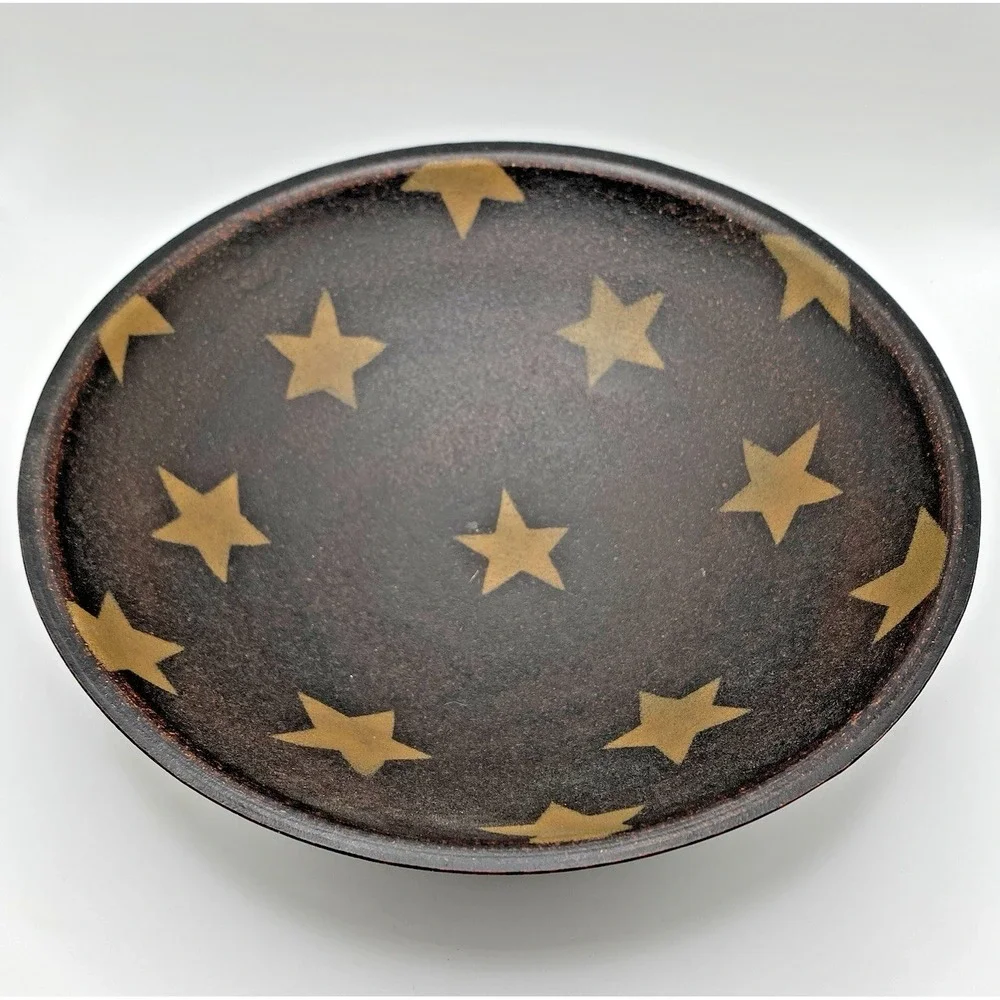 Vintage Rustic Primitive Decorative Wooden Bowl Farmhouse Americana Stars